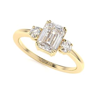 Bague de fiançailles en diamant taille émeraude 3 pierres pour femme - Product Image 1