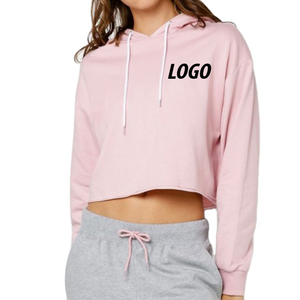 Sudadera con capucha de gran tamaño de algodón con logotipo personalizado para mujer, ropa de calle informal, Top corto teñido liso para la temporada de otoño - Product Image 1
