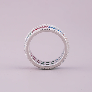 Bague arc-en-ciel en argent sterling 925 multicolore coupe princesse Moissanite bague en diamant Triple rangée bande glacée - Product Image 2