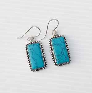Boucles d'oreilles pendantes turquoise en argent sterling 92,5 plaqué pierre naturelle, fabrication artisanale de luxe, cadeau de mariage pour femme - Product Image 3
