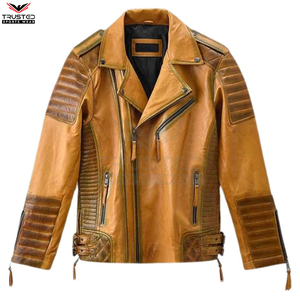 Veste en cuir véritable pour homme, mode hivernale, fabriquée au Pakistan, col montant, toile unie, fermeture éclair sur le devant, imperméable, OEM, direct - Product Image 3