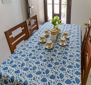 Mantel de Algodón con Estampado Floral Indio, Tela Gruesa, Cubierta de Mesa de Comedor Azul, Mantelería Fácil de Limpiar - Product Image 2
