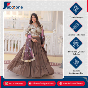 Faux Georgette <b>Fabric</b> <b>Sequins</b> Embroidered Blouse Women's Fully Flaired Lehenga Choli with Digital Printed Dupatta - Product Image 4