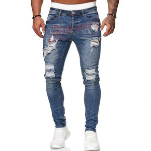 New <b>Men</b> Ripped <b>Biker</b> <b>Jeans</b> Slim Fit Motorcycle Denim <b>Black</b> Blue Moto <b>Jeans</b> Homme Skinny Pants Distressed Ripped <b>Jeans</b> - Product Image 1