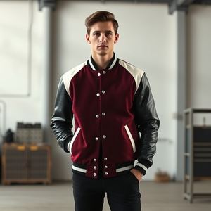 Chaqueta universitaria roja y negra de alta calidad con espacio en blanco con mangas de cuero, estilo de Primavera de ropa de calle, disponible a granel, proveedor OEM - Product Image 5