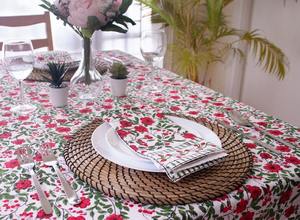 Mantel de algodón hecho a mano con estampado de bloques indios, mantel lavable de lujo, mesa de comedor cuadrada Floral roja, cubierta de cocina de estilo francés Vintage - Product Image 3