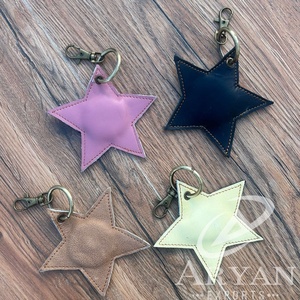 Hot Selling Handmade Colorful Leather Star Shaped Keychain Western Genuine Leather Cowboy & Cowgirl Keyrings Cow Print <b>Key</b> Fob - Product Image 1