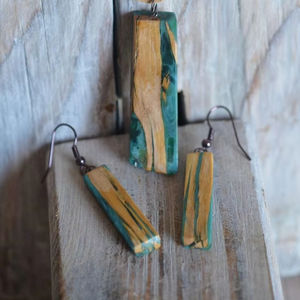 FRIENDLY Gold Foil <b>Black</b> White Resin <b>Heart</b> Shape Earrings Square Round Geometric Wooden Resin Drop Earrings - Product Image 1