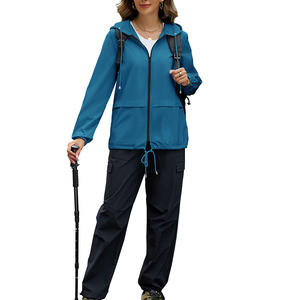 Vêtement de travail Design classique Couleur unie Tissu hautement tendance Imperméable Veste de randonnée à capuche Combinaison de pluie pour femmes - Product Image 6