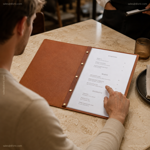 Protège-menu en cuir PU avec anneaux métalliques pour restaurants et hôtels – Couleurs et tailles personnalisables, capacité multi-pages, rivets en laiton - Product Image 6