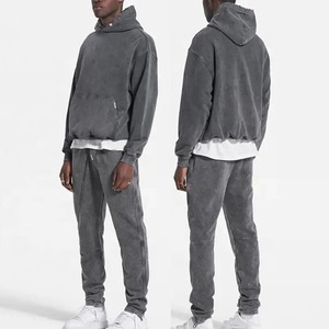 2024 personnalisé Vintage lavage à l'acide en détresse imprimé français éponge survêtement ensemble respirant à capuche et pantalon de survêtement pour l'hiver Jogging - Product Image 5