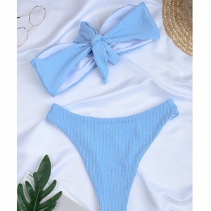 2024 yeni Bikini iki parçalı mayo, avrupa ve amerikan tarzı, seksi düz renk askısız Bikini - Product Image 3