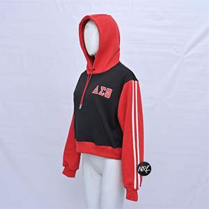 100% polyester à capuche brodé vêtements de travail graphique à capuche côtelé imprimé dos couleur bloc conception pour les femmes d'hiver - Product Image 4