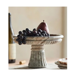Natural marble bowl handmade versatile decorative dish centerpiece for home dining kitchen <b>table</b> serving salad fruits - Product Image 1