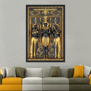 Cadeau en toile imprimée sur le thème de l'Égypte : Art hieroglyphique et affiche d'Anubis, encadrée en noir - Product Image 1