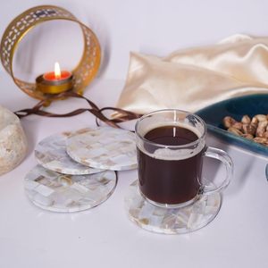 Designer Handcrafted Mother Pearl Bohemian Style <b>Square</b> Drink Coaster Detailed Mosaic Shell Work Eco-Friendly Stylish Interiors - Product Image 1