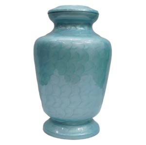 Urnas de cremación para adultos de aluminio de nueva forma con suministros funerarios de color esmalte azul cielo urnas de metal para cenizas. - Product Image 1