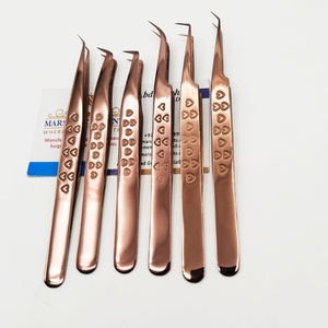 Pinces à épiler pour extensions de cils en acier inoxydable de haute qualité, design cœur or rose, différents styles de pointes, pointues - Product Image 5