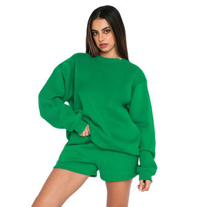 Sudaderas con capucha personalizables de color sólido, Sudadera de cuello redondo para mujer, pantalones cortos, sudadera deportiva para exteriores para mujer - Product Image 1