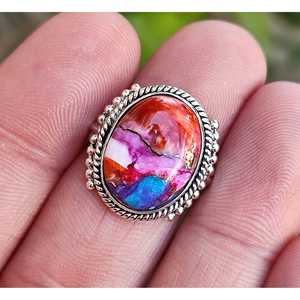 Oyster Copper Turquoise 925 Sterling Silver Handmade Boho <b>Statement</b> <b>Ring</b> Women's Fashion Gift - Product Image 3