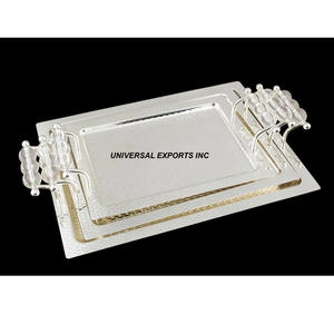 Set of Three Elegant & Decorative Silver-Finished Metal <b>Hampered</b> Chocolate <b>Tray</b> Luxury Hot Selling Fancy Chocolate Platter - Product Image 1