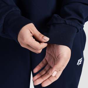 Sweat-shirt oversize pour femme, bleu marine, à capuche, 100% coton, avec broderie technique, tissu tricoté respirant, haute qualité - Product Image 6
