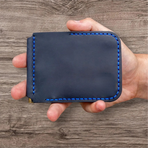 Cartera de cuero Crazy Horse para hombre de alta calidad personalizada Mini tarjetero Delgado inteligente con cierre de pliegue de longitud corta ligero - Product Image 5