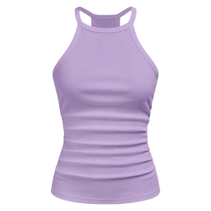 Débardeur côtelé dos nageur pour femme, coupe ajustée, sans manches, avec fronces latérales, idéal pour l'été, décontracté ou pour la gym - Product Image 3
