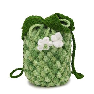 Autumn Crochet Creative Gradient Pineapple <b>Bucket</b> Handmade Wool Women's Crossbody Shoulder Bag Open Large Capacity Fashion Style - Product Image 5