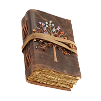 Journal en cuir de buffle gaufré motif Arbre de Vie, fait main, avec pierres précieuses, couverture rigide, fermeture à sangle, recyclé, pour Nouvel An et Remise de diplôme
