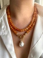 Collier Bohème Personnalisé en Gros avec Pierres Naturelles, Perles Baroques d'Eau Douce d'Automne et Pendentif Plaqué Or pour Femme, Bijoux en Pierres Précieuses