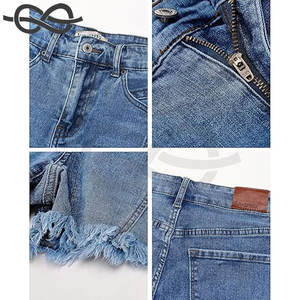 Short en jean pour femmes Short en jean extensible à taille haute tendance avec ourlet effiloché Style d'été décontracté - Product Image 6