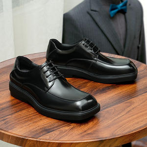 Chaussures en cuir pour hommes, style britannique, tendance, formelles et décontractées, à semelle épaisse, en cuir véritable brillant, pour affaires, mariage et marié, avec talonnette - Product Image 1