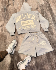 Conjuntos Deportivos Unisex Personalizados, Conjuntos de Jogger de Algodón de 2 Piezas, Chaqueta Cortavientos con Parches, Conjuntos Deportivos Holgados Lisos para Hombre, Conjunto de Sudadera con Capucha y Pantalones Cortos - Product Image 6