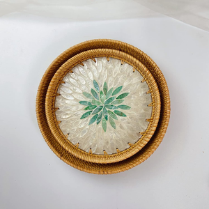 Bandeja redonda de laca de ratán de calidad superior para artesanía al mejor precio, bandejas tejidas con Incrustaciones de nácar - Product Image 3