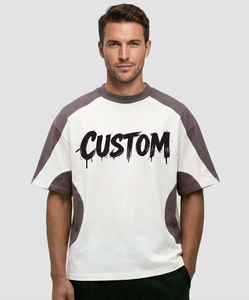 280gsm 100% Cotton Tshirt Wholesale Blank Custom Branded LOGO Printing Heavyweight Oversized Boxy Men's <b>Patchwork</b> T-<b>shirt</b> - Product Image 3