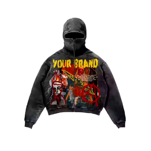 Vente chaude 400 GSM 100% coton polaire Vintage lavé à l'acide motif personnalisé sweat à capuche surdimensionné pour hommes col à capuche de qualité supérieure - Product Image 5