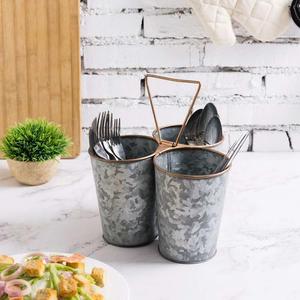 Best Sale Galvanized 3-Compartment Utensil Caddy For Parties Utensil Serve Ware Holder Dining Table Counter Top - Product Image 2