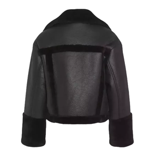 Chaqueta de piel de oveja negra de piel de oveja auténtica para mujer, abrigo superventas, ropa de calle, chaqueta Bomber elegante para mujer - Product Image 2