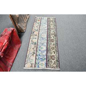 Alfombra Turca Pequeña de 1.8x4.6 pies, Alfombra Marroquí Azul Vintage - Product Image 1