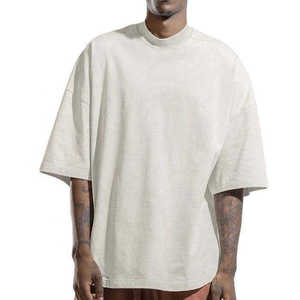 OEM T-shirt poids lourd personnalisé sur des t-shirts grande taille pour hommes T-shirt 100% coton T-shirt surdimensionné à col montant uni vierge pour hommes - Product Image 4