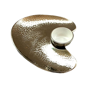 Meilleur prix bol en métal martelé argenté et trempette pour servir pour la décoration de fêtes de restaurants d'hôtel - Product Image 4