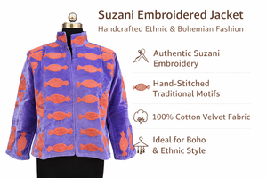 Chaqueta Bordada Suzani Artesanal en Algodón con Bordado Tradicional para Moda Étnica y Ropa Bohemia - Product Image 6