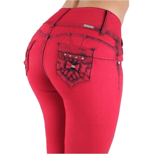 Women's Super-Stretch Mid Waist Skinny Flattering Fit Denim Jegging Trousers Embroidered Flat Front <b>Pants</b> Multiple Sizes Lengths - Product Image 3