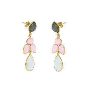Pendientes de Plata de Ley S925 Chapados en Oro con Piedras Preciosas Semipreciosas Naturales de Labradorita Calcedonia con Corte Facetado - Product Image 2