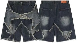 กางเกงยีนส์ขากว้างสำหรับฮิปฮอป, กางเกงยีนส์ผู้ชายผู้หญิงหลายคนมีกระเป๋าปะติด - Product Image 2