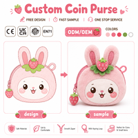 Porte-monnaie en peluche personnalisé, mini portefeuille à fermeture éclair mignon, fabricant OEM ODM, logo personnalisé, Kawaii, certifié CE, unisexe, vente en gros, cadeau