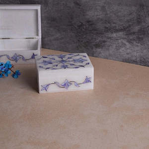 Boîte de rangement pour bijoux en marbre bleu de luxe, durable, 10x4.5x7.5cm - Product Image 3