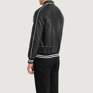 Veste en cuir véritable pour homme, style bomber, en cuir de vachette, avec logo personnalisé, avec votre propre marque, à prix avantageux. - Product Image 3