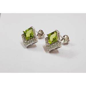 Boucles d'oreilles clous Shah Gems pour femme en péridot naturel, argent sterling 925, design géométrique en forme de goutte, or 14 carats, diamant, or rose - Product Image 2